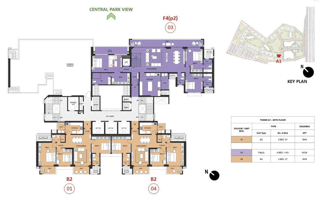 mulberry at the prestige city Aspen Block 1 A1 Cluster Plan For 49th Floor