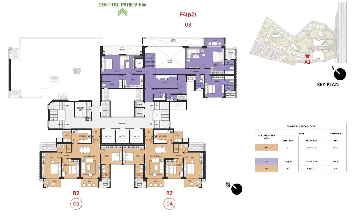 mulberry at the prestige city Aspen Block 1 A1 Cluster Plan For 50th Floor