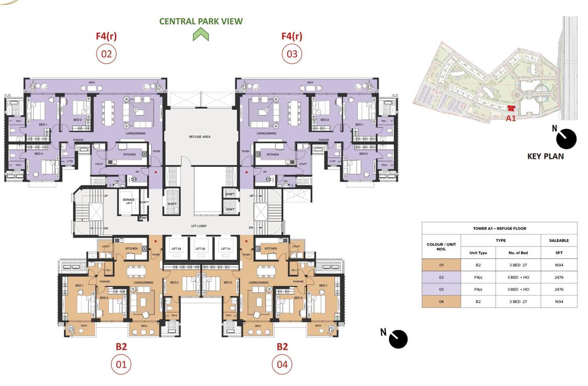 mulberry at the prestige city Aspen Block 1 A1 Refuge Cluster Plan For 18th, 28th, 37th & 46th Floor