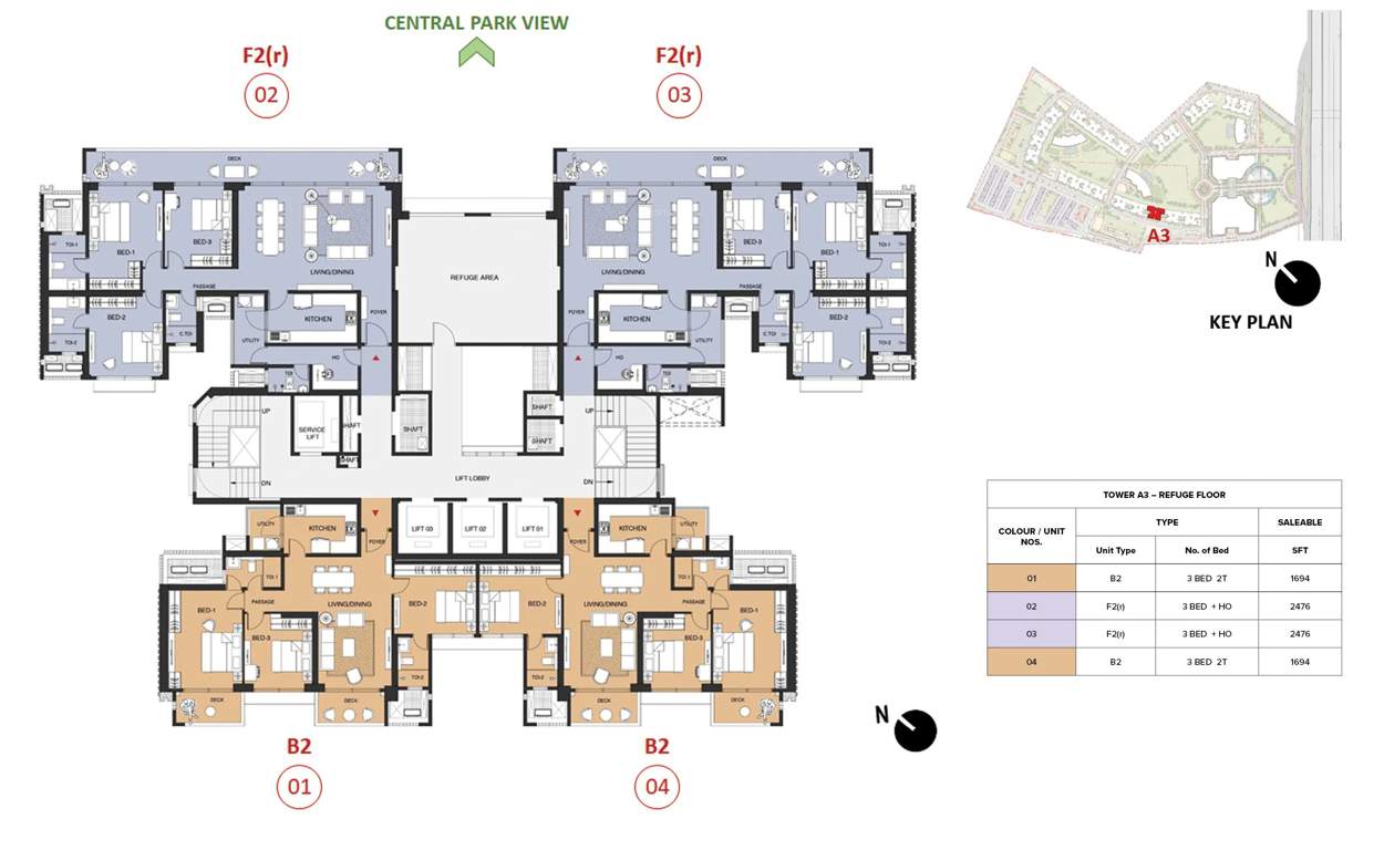 mulberry at the prestige city Aspen Block 1 A3 Refuge Cluster Plan for 18th, 28th, 37th & 46th Floor