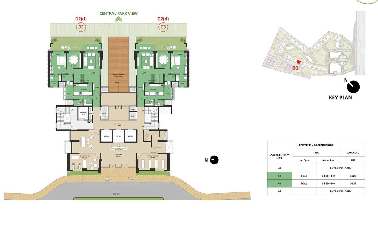 mulberry at the prestige city Birch Block 2 B1 Cluster Plan For Ground Floor