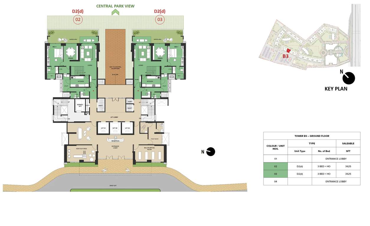 mulberry at the prestige city Birch Block 2 B3 Cluster Plan For Ground Floor