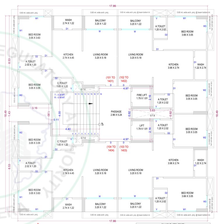 pratishtha homes Block A Cluster Plan from 1st to 14th Floor