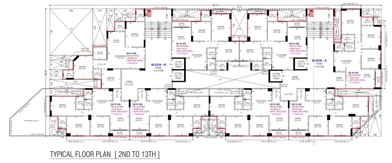  castle Block A & B Cluster Plan from 2nd to 13th Floor