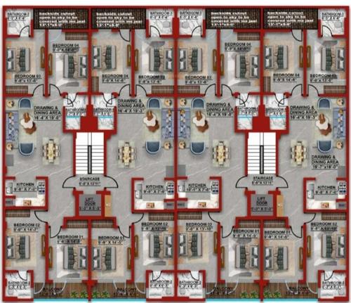 Skyline Apartment Cluster Plan from 1st to 4th Floor skyline-apartment Skyline Apartment Cluster Plan from 1st to 4th Floor