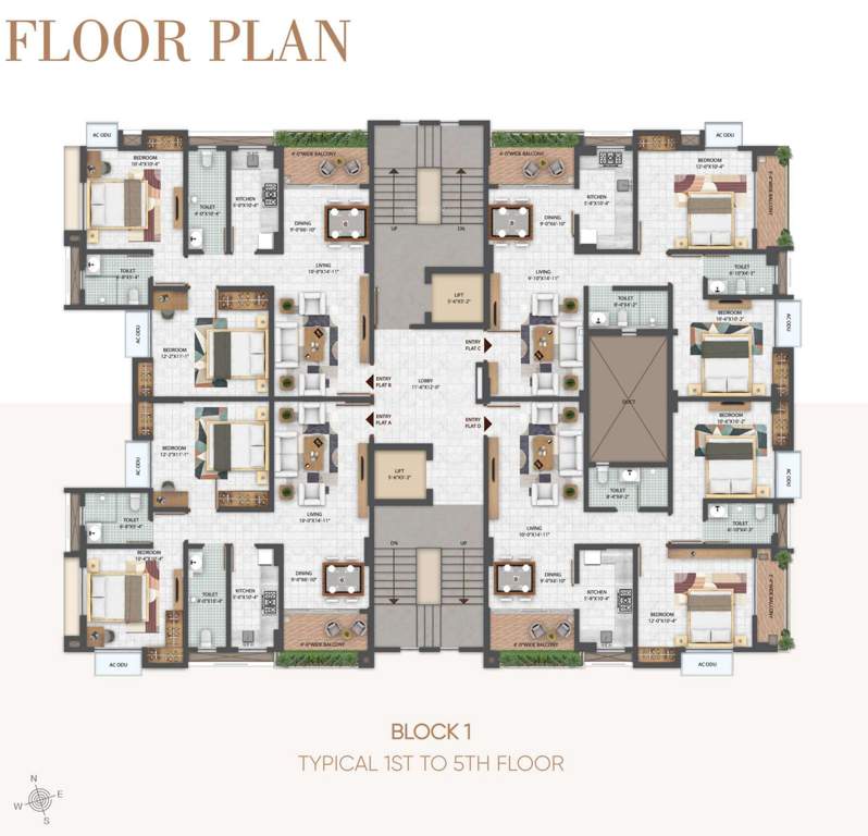  gulmohar Gulmohar Block A Cluster Plan from 1st to 5th Floor