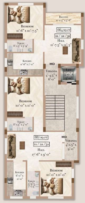  balambigai Block A Cluster Plan from 1st to 3rd Floor