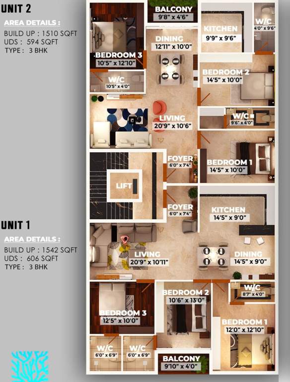  mayuram coral Mayuram Coral Cluster Plan from 1st to 3rd Floor