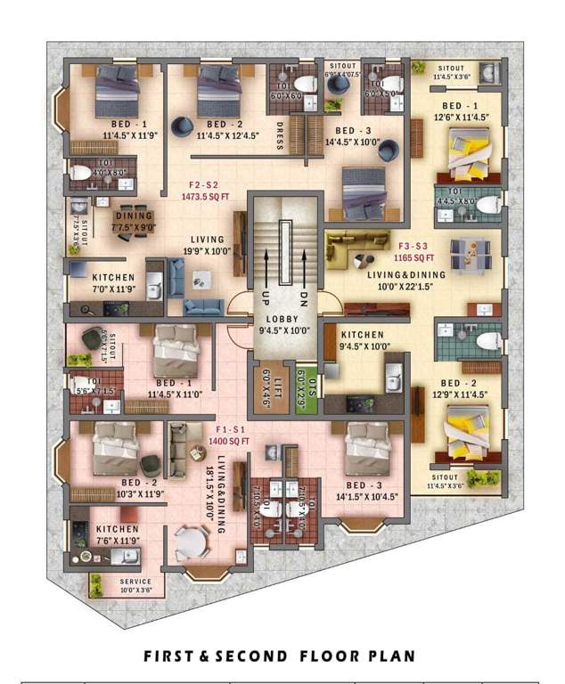  abroova rohini flats Abroova Rohini flats Cluster Plan from 1st to 2nd Floor