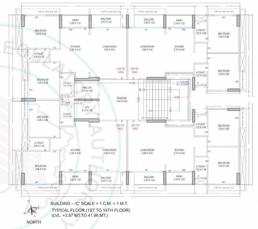 winter seasons C Cluster Plan from 1st to 14th Floor
