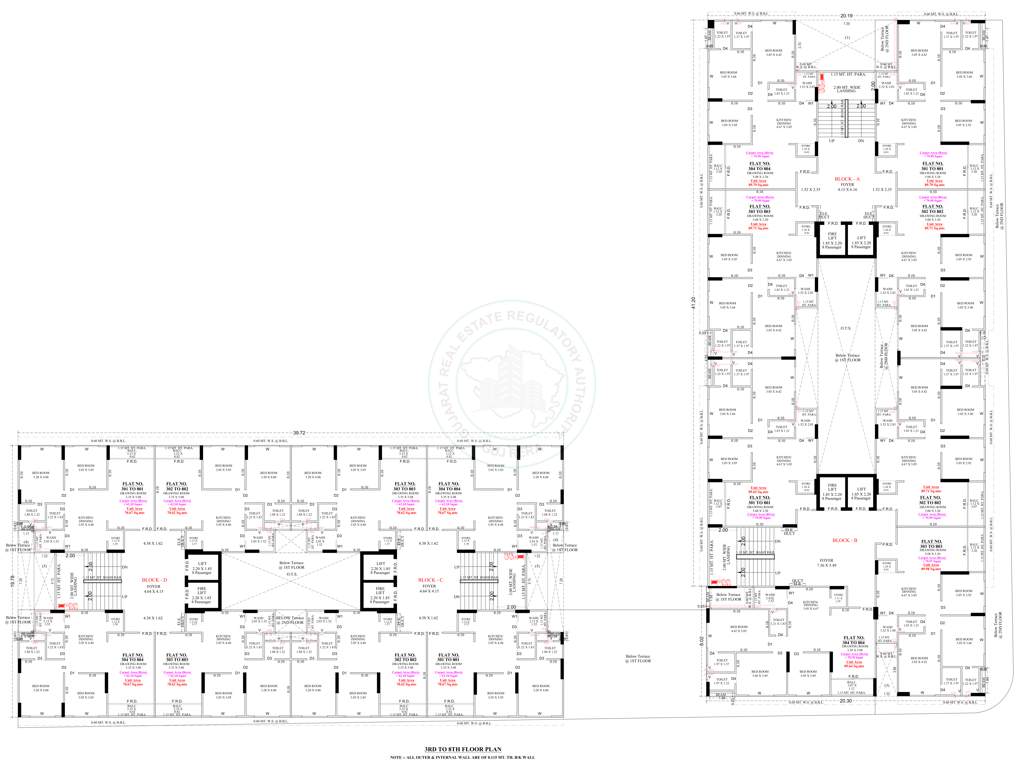  family A,B,C,D Cluster Plan from 3rd to 8th Floor