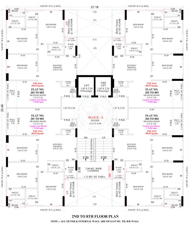  family E Cluster Plan from 2nd to 8th Floor