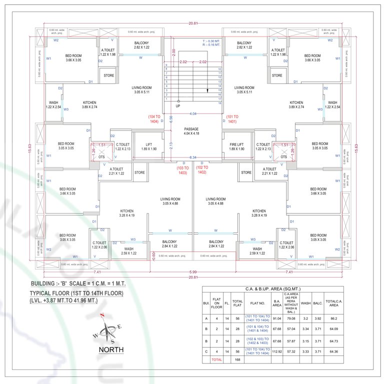  omkar heaven Building B Cluster Plan from 1st to 14th Floor