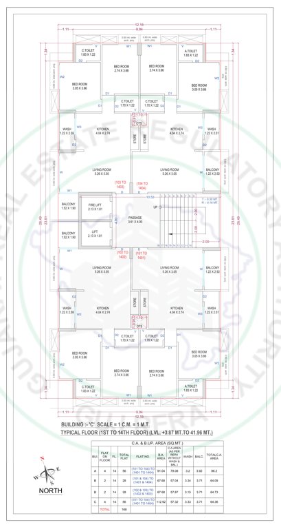  omkar heaven Building C Cluster Plan from 1st to 14th Floor
