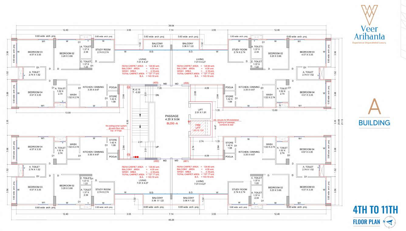  veer arihanta Block A Cluster Plan from 4th to 11th Floor