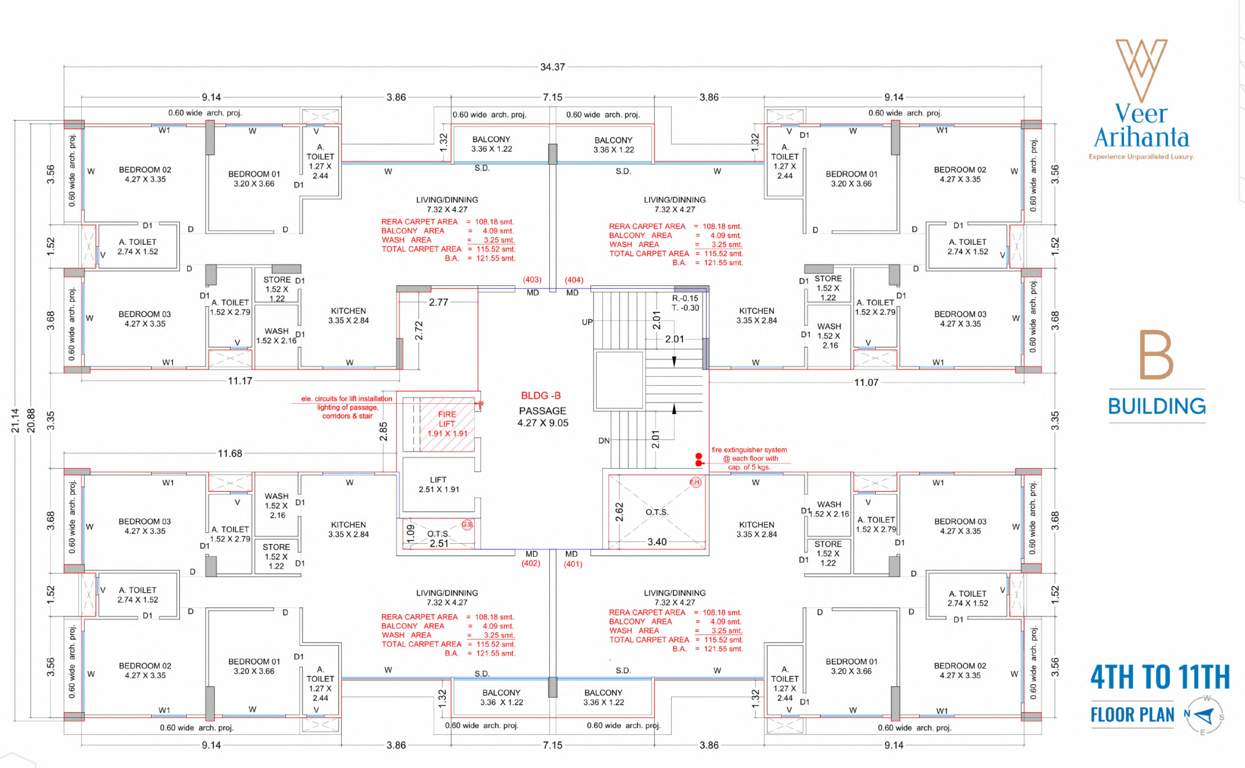  veer arihanta Block B Cluster Plan from 4th to 11th Floor