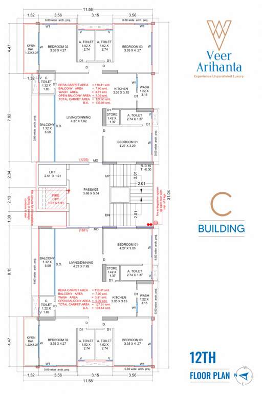  veer arihanta Block C Cluster Plan for 12th Floor