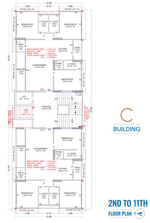  veer arihanta Block C Cluster Plan from 2nd to 11th Floor