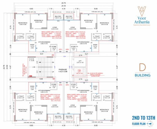 Block D Cluster Plan from 2nd to 13th Floor veer-arihanta Block D Cluster Plan from 2nd to 13th Floor