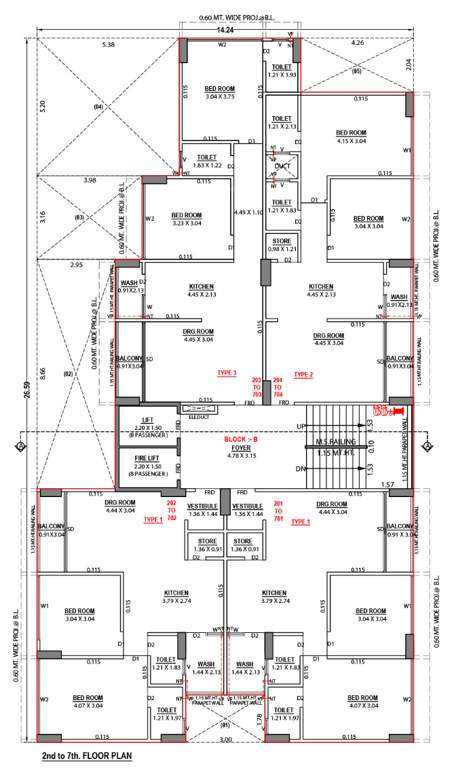  shikshapatri shlok Block B Cluster Plan from 2nd to 7th Floor