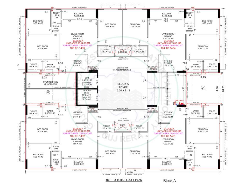  ayodhyapuram Block A Cluster Plan from 1st to 14th Floor
