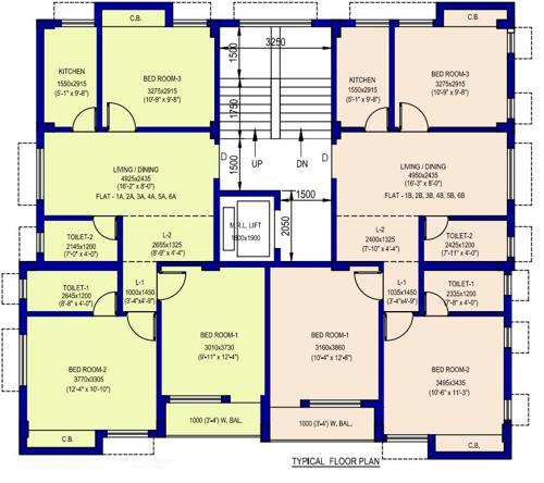  apartments Garima Apartments Cluster Plan from 1st to 6th Floor