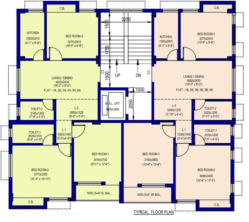  apartments Garima Apartments Cluster Plan from 1st to 6th Floor