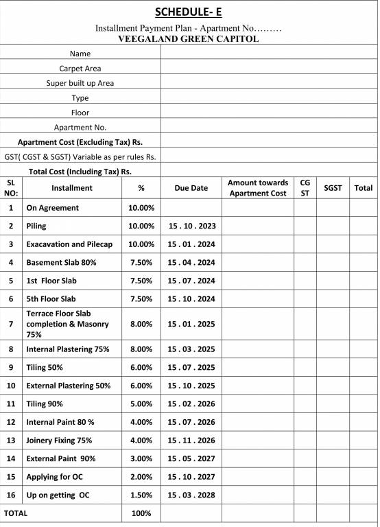 green-capitol Construction Linked Payment (CLP) Payment Plan