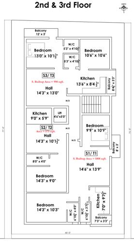  apartments Arul Apartments Cluster Plan from 2nd to 3rd Floor