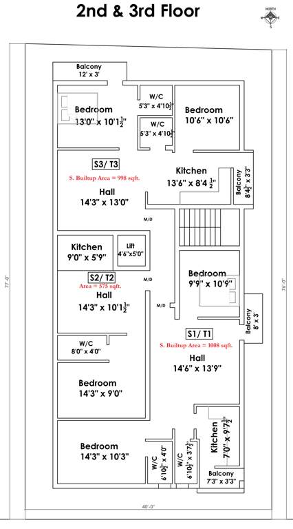  apartments Arul Apartments Cluster Plan from 2nd to 3rd Floor