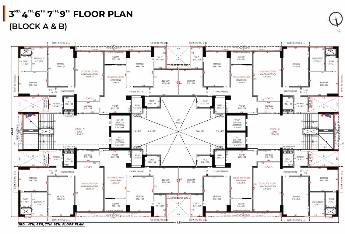  shristii Tower A,B Cluster Plan for 3rd,4t,6th,7th,9thFloor