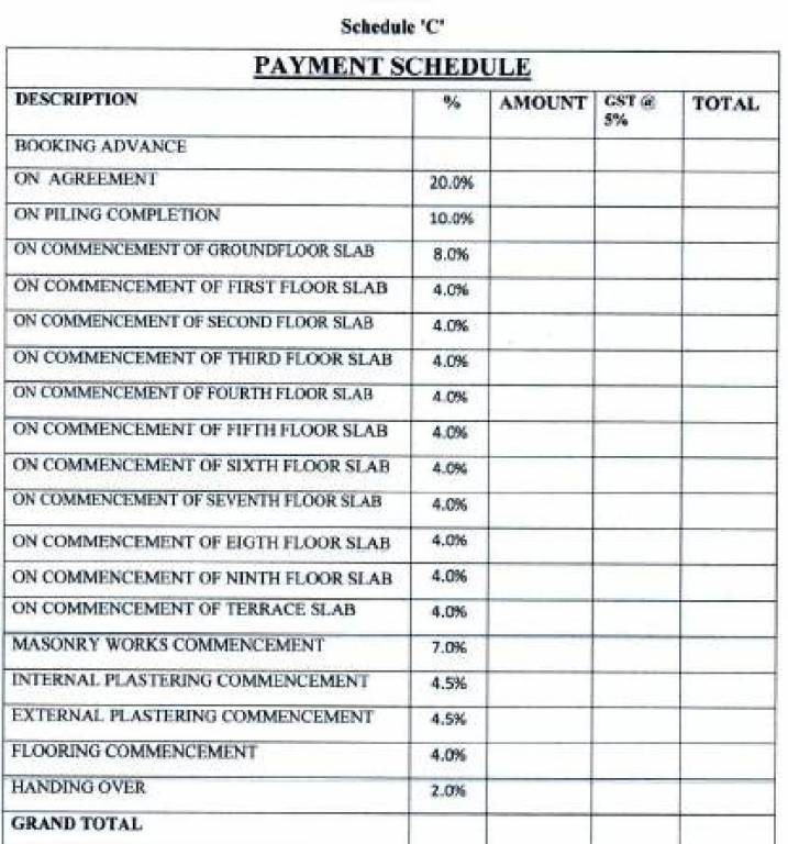 chandravilasam Construction Linked Payment (CLP) Payment Plan