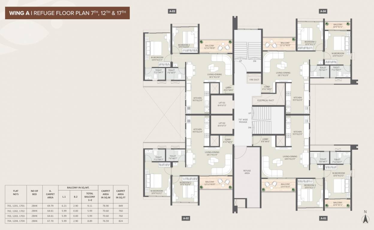  108 astera A Wing Cluster Plan For 7th, 12th, 17th Floor