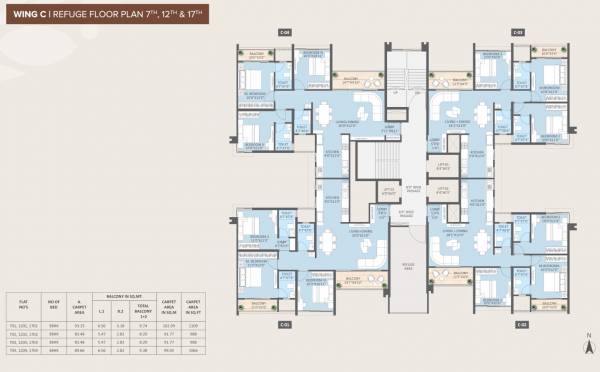  108-astera C Wing Cluster Plan For 7th, 12th, 17th  Floor