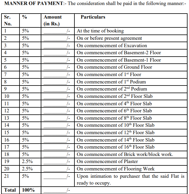 venkatesh-skylife Construction Linked Payment (CLP) Payment Plan