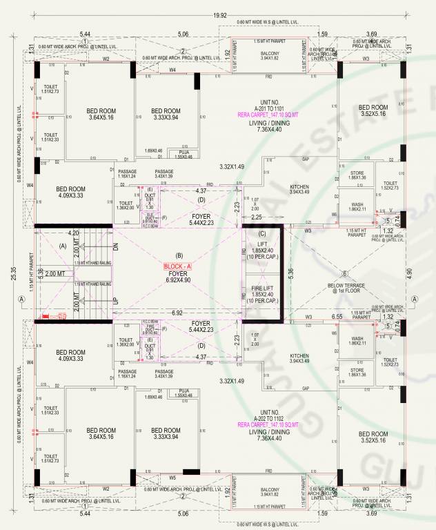  link in heights Block A Cluster Plan from 2nd to 11th Floor
