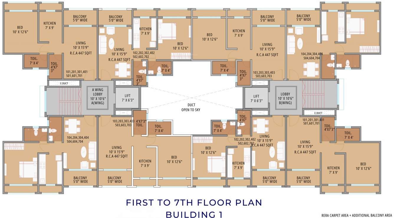  asian signature Building No 1 A Wing Cluster Plan from 1st to 7th Floor