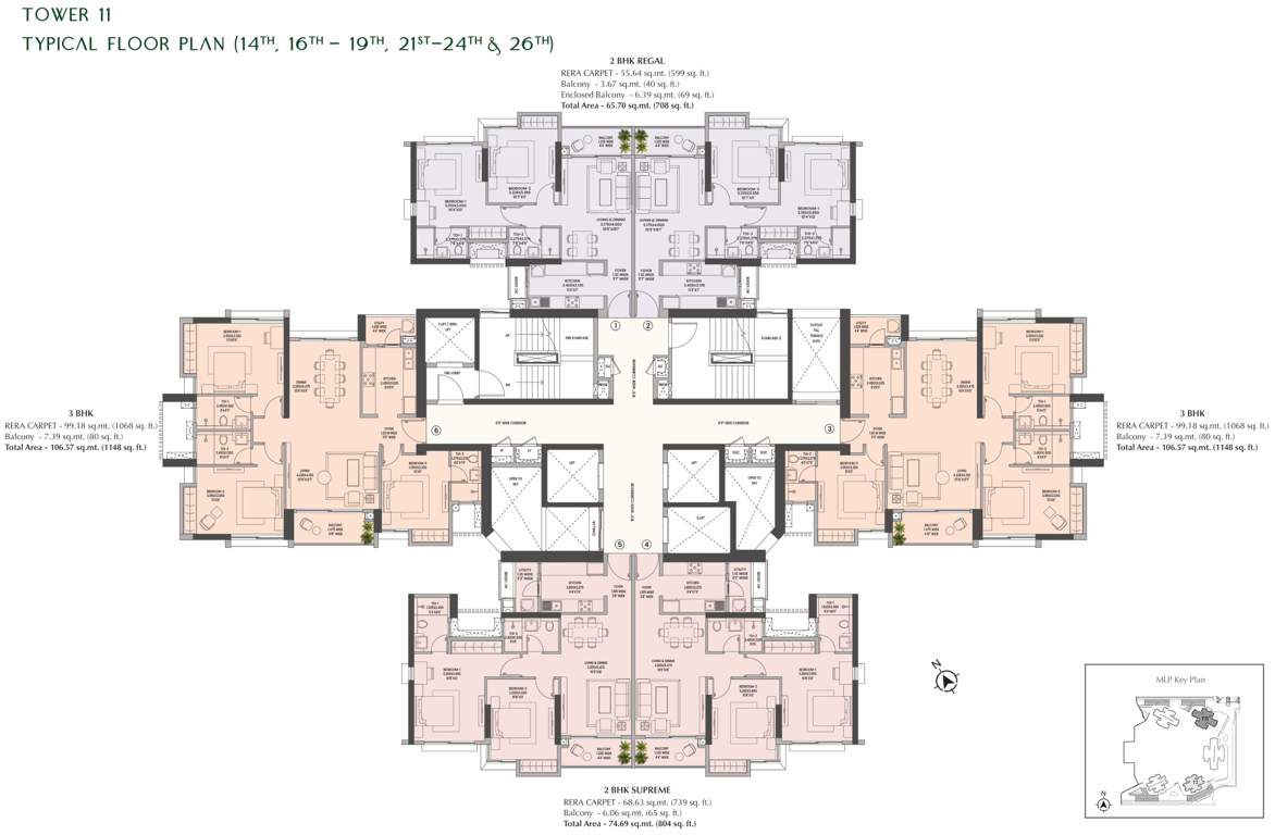  jade city T11 Raheja Jade City Cluster Plan for 14th, 16th 19th, 21st 24th, 26th Floor