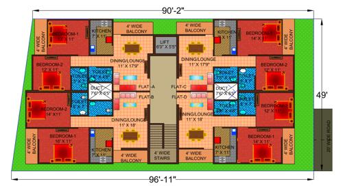  apartment Patliputra Apartment Cluster Plan for Typical Floor