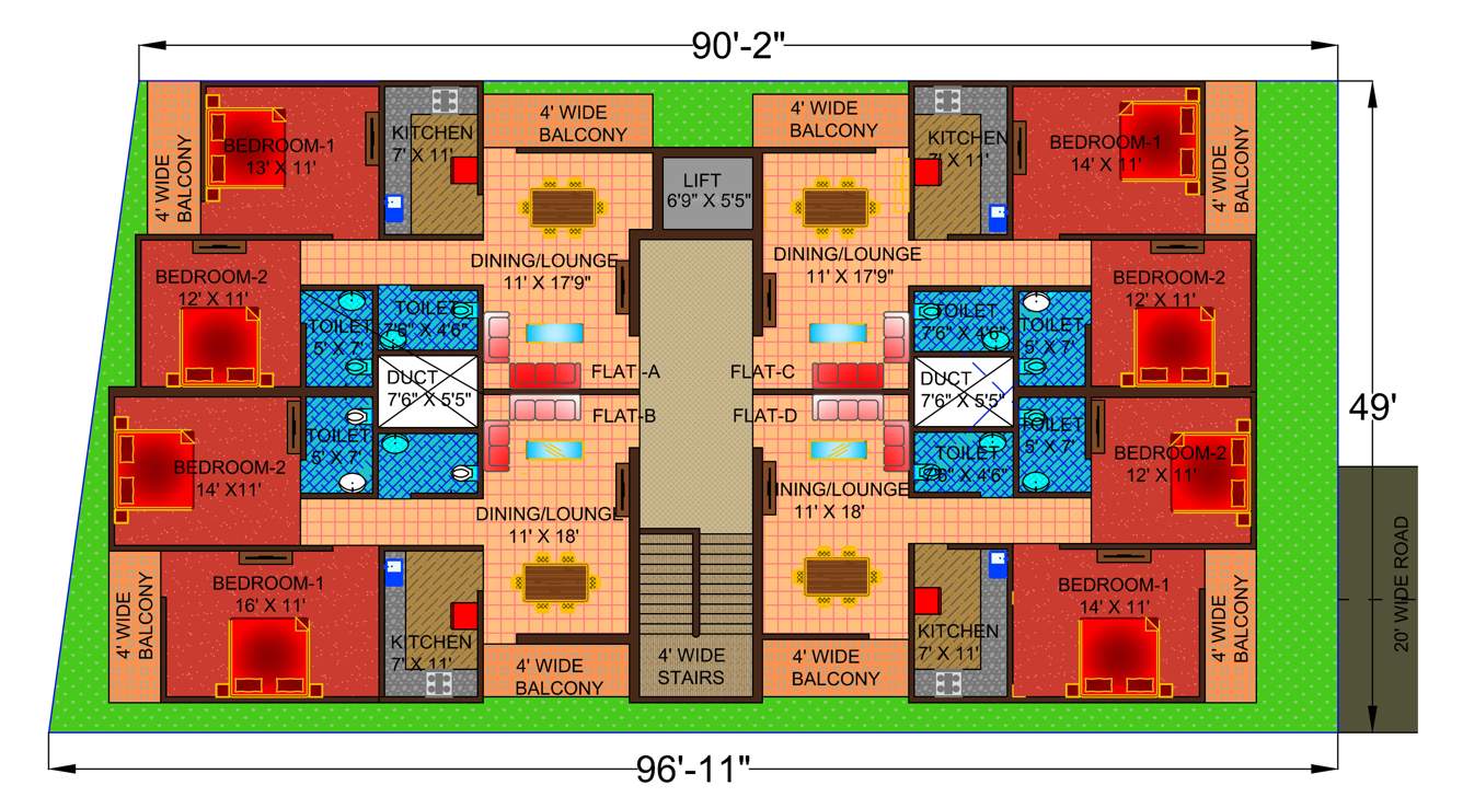  apartment Patliputra Apartment Cluster Plan for Typical Floor