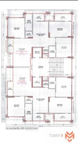 Tower -B 1,2,3,9 and 10th Cluster Plan for 1st Floor prestige-moneta Tower -B 1,2,3,9 and 10th Cluster Plan for 1st Floor
