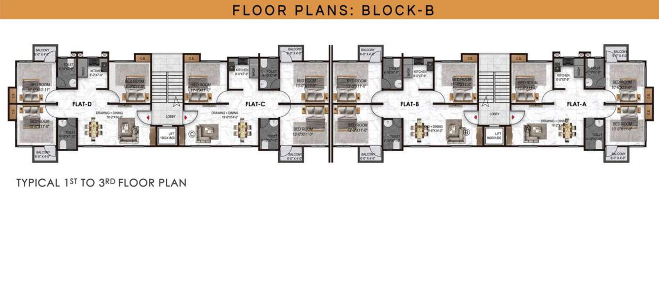  govinda apartments Block B Cluster Plan from 1st to 3rd Floor