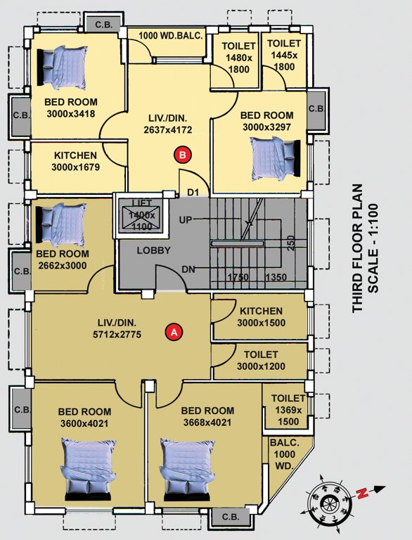  sutanuti apartment Sutanuti Apartment Cluster Plan for 3rd Floor