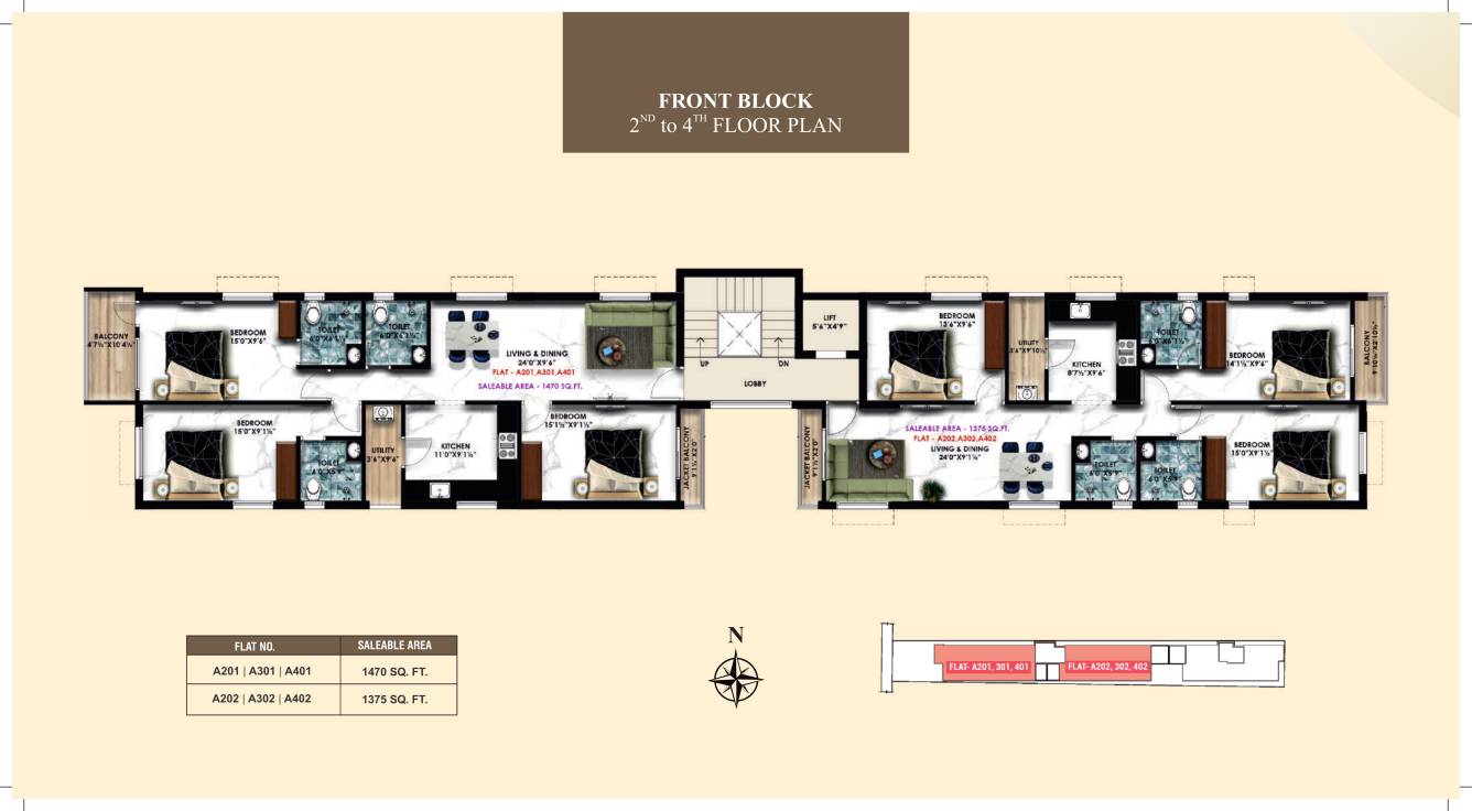  east Block A Cluster Plan from 2nd to 4th Floor