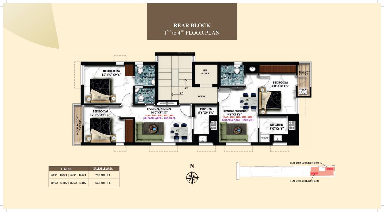  east Block B Cluster Plan from 1st to 4th Floor