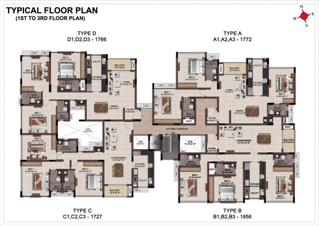  wesley Wesley Cluster Plan from 1st to 3rd Floor