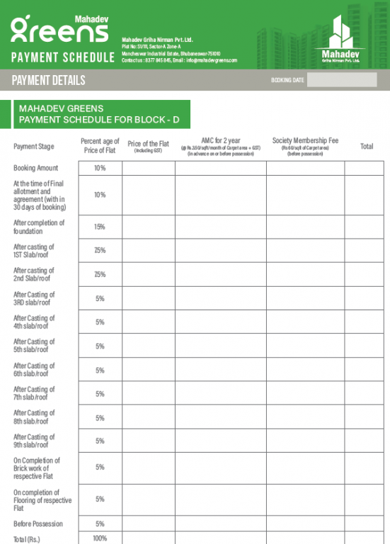 greens- Construction Linked Payment (CLP) Payment Plan