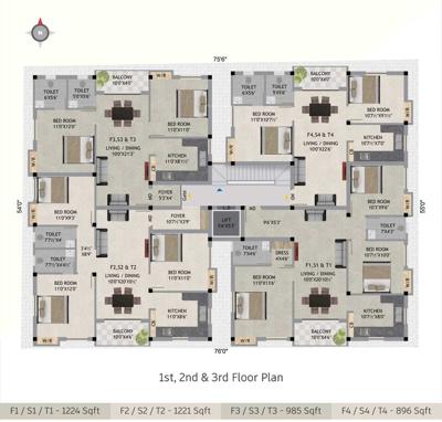  sai-lakshmi-flats Sai Lakshmi Flats Cluster Plan from 1st to 3rd Floor