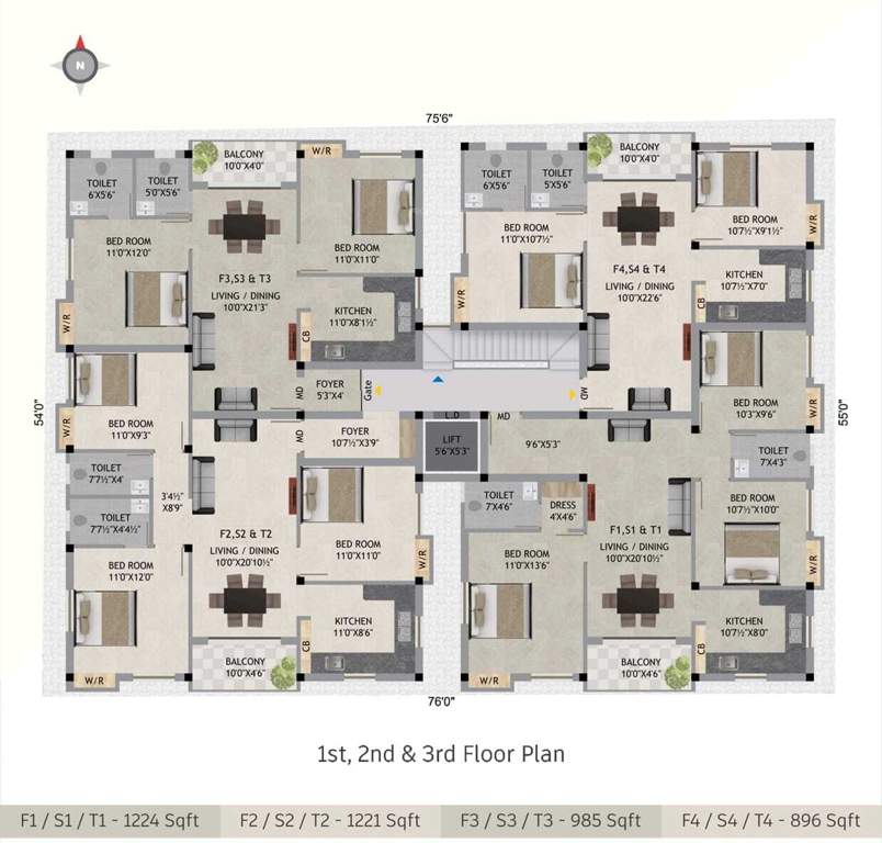  sai lakshmi flats Sai Lakshmi Flats Cluster Plan from 1st to 3rd Floor