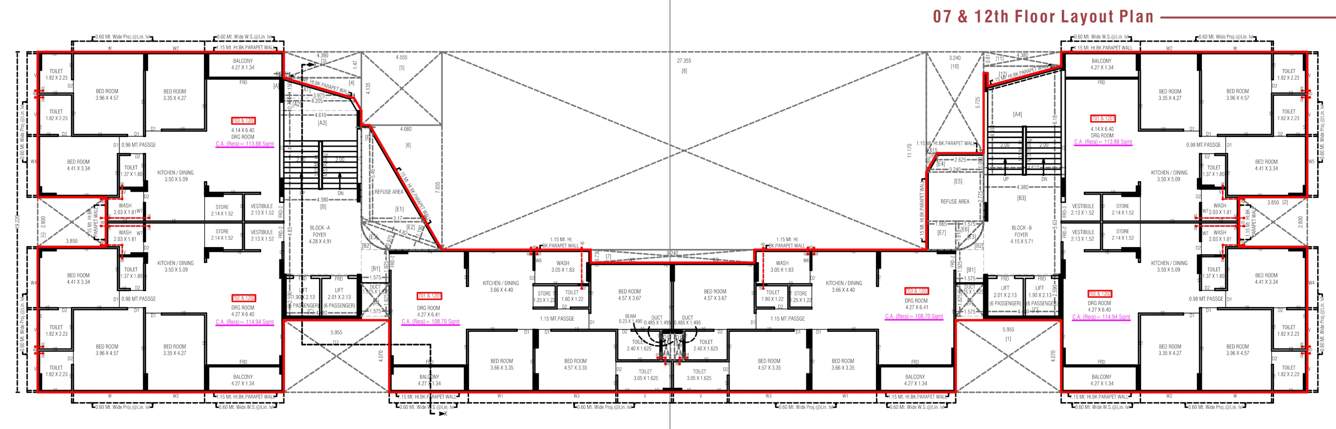  texas 7 Tower A, B Cluster Plan for 7th and 12th Floor